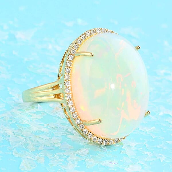 Certified Iliana 18K Yellow Gold AAA Ethiopian Welo Opal And G-H SI Diamond Ring 7.85 Grams 12.85 Ctw