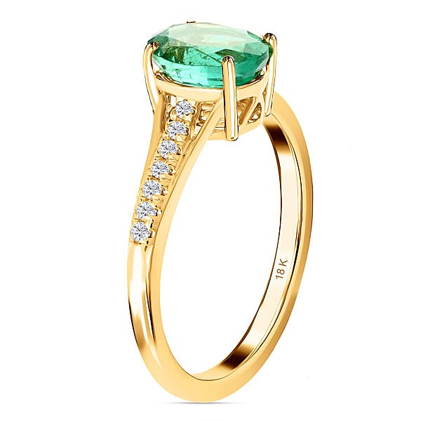Certified Iliana 18K Yellow Gold AAA Kagem Zambian Emerald And G-H SI Diamond Ring 1.25 Ctw