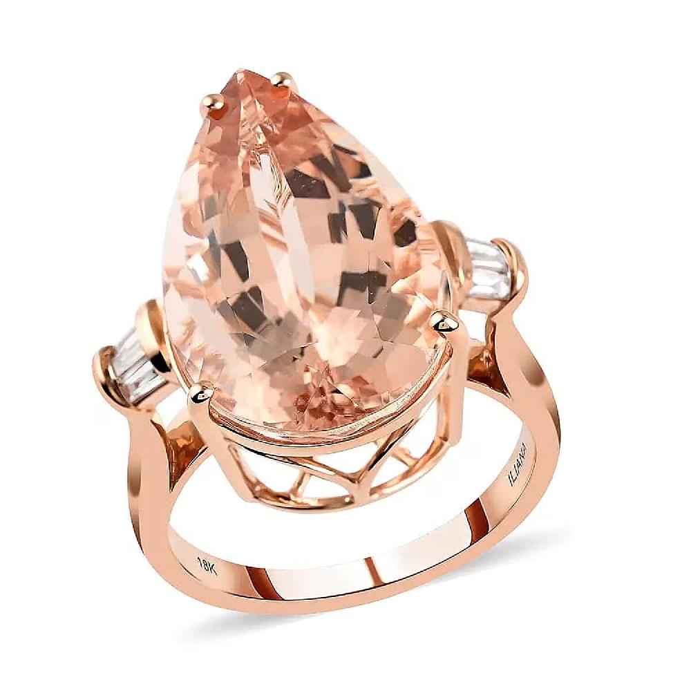 Certified Iliana AAA Marropino Morganite and G-H SI Diamond 11.85 ctw Ring in 18K Rose Gold 5.95 Grams