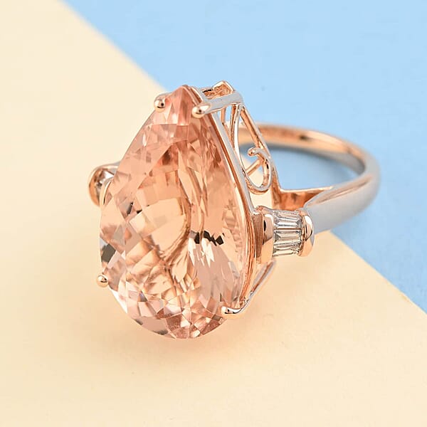 Certified Iliana AAA Marropino Morganite And G-H SI Diamond 11.85 Ctw Ring In 18K Rose Gold 5.95 Grams