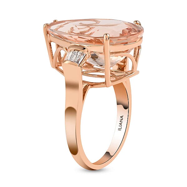 Certified Iliana AAA Marropino Morganite And G-H SI Diamond 11.85 Ctw Ring In 18K Rose Gold 5.95 Grams