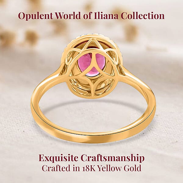 Certified Iliana AAA Ouro Fino Rubellite Diamond Ring In 18K Yellow Gold 1.70 Ctw