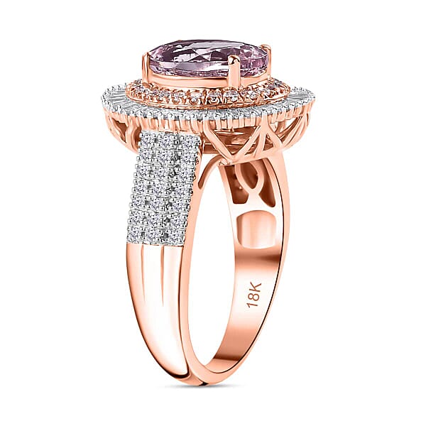 Certified Iliana AAA Pink Morganite Natural Pink And White Diamond Ring In 18K Rose Gold 2.67 Ctw