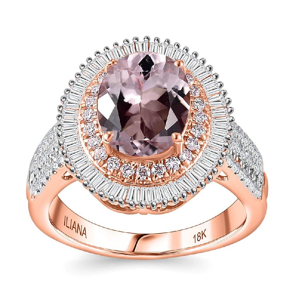 Certified Iliana AAA Pink Morganite Natural Pink and White Diamond Ring in 18K Rose Gold 2.67 ctw