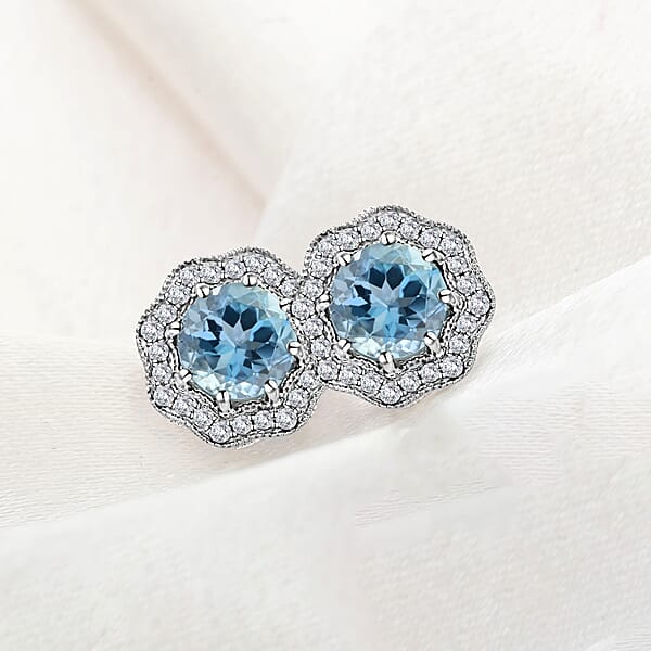 Certified Iliana AAA Santa Maria Aquamarine Diamond Earrings In 18K White Gold 1.60 Ctw