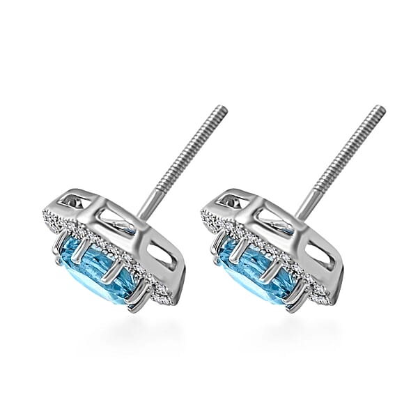 Certified Iliana AAA Santa Maria Aquamarine Diamond Earrings In 18K White Gold 1.60 Ctw