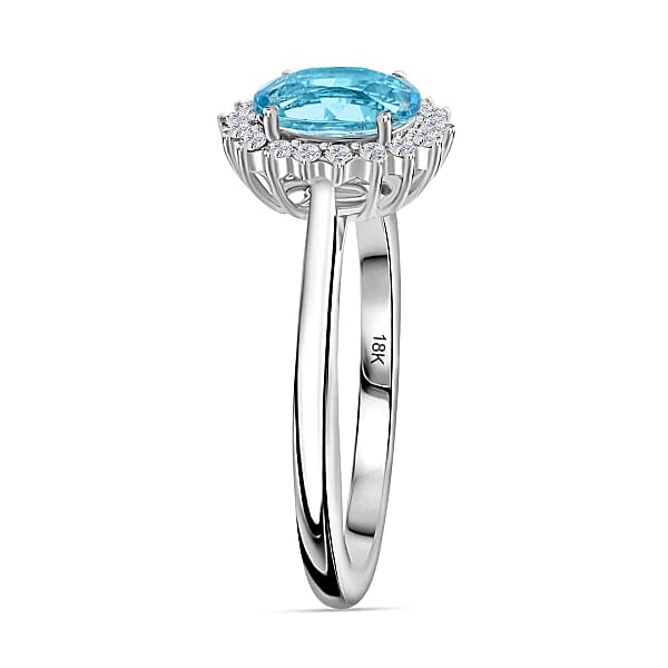 Certified Iliana AAA Santa Maria Aquamarine Diamond Halo Ring In 18K White Gold 1.40 Ctw