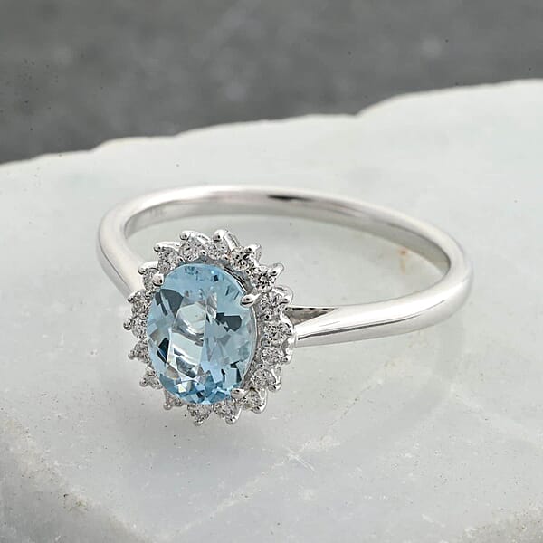 Certified Iliana AAA Santa Maria Aquamarine Diamond Halo Ring In 18K White Gold 1.40 Ctw