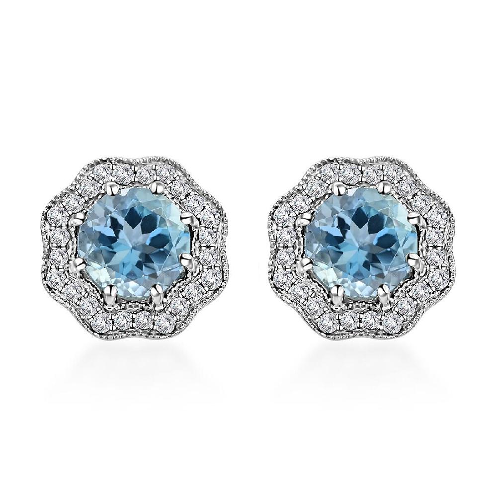Certified Iliana AAA Santa Maria Aquamarine Diamond Earrings in 18K White Gold 1.60 ctw