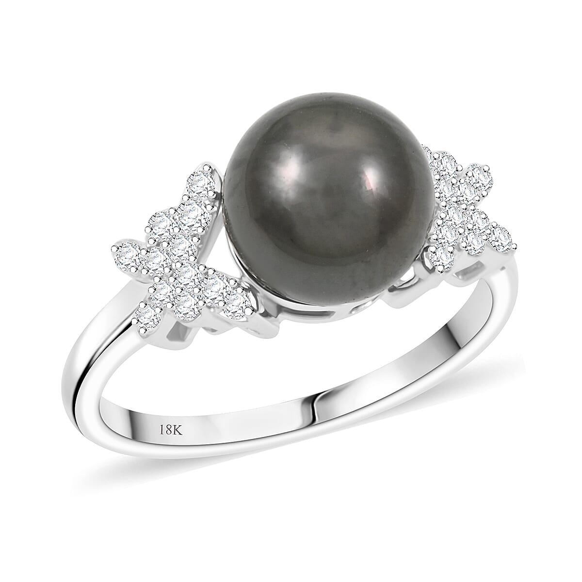 Certified Iliana AAA Tahitian Pearl Diamond Ring in 18K White Gold 0.26 ctw