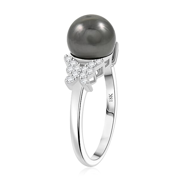 Certified Iliana AAA Tahitian Pearl Diamond Ring In 18K White Gold 0.26 Ctw