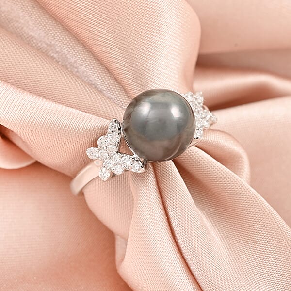Certified Iliana AAA Tahitian Pearl Diamond Ring In 18K White Gold 0.26 Ctw