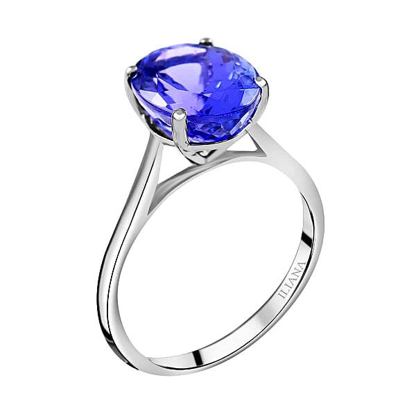 Certified Iliana AAA Tanzanite Solitaire Ring In 18K White Gold 2.75 Ctw
