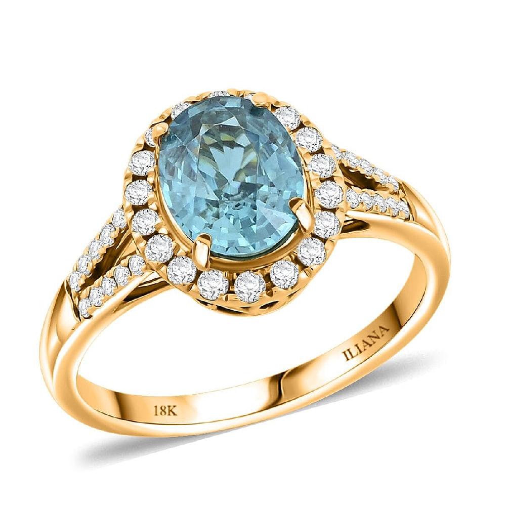 Certified Iliana AAAA Cambodian Blue Zircon Diamond Ring in 18K Yellow Gold 3.05 ctw
