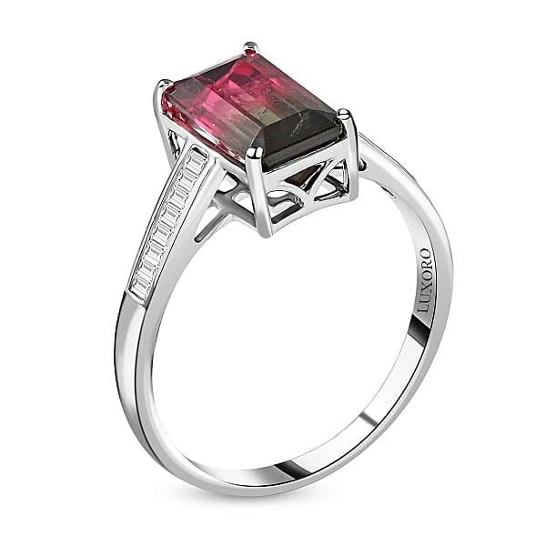 Certified Luxoro 14K White Gold AAA Bi-Color Tourmaline And G-H I2 Diamond Ring 2.76 Ctw