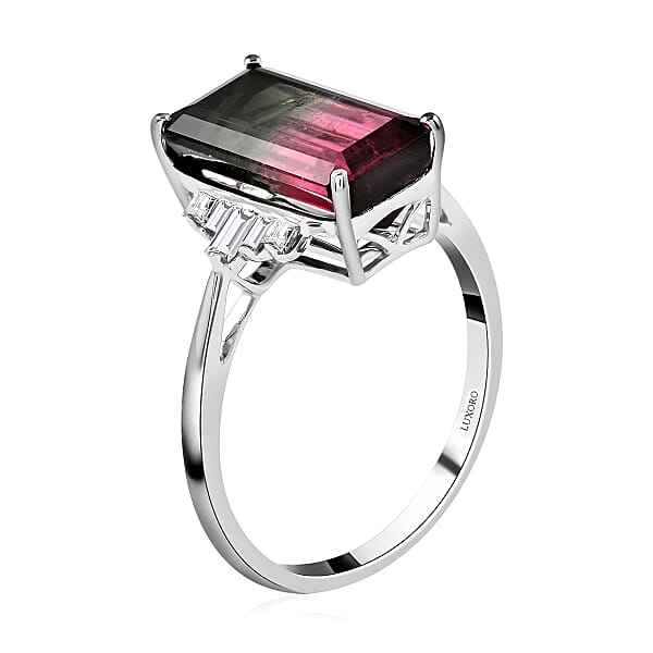 Certified Luxoro 14K White Gold AAA Bi-Color Tourmaline And G-H I2 Diamond Ring 5.95 Ctw