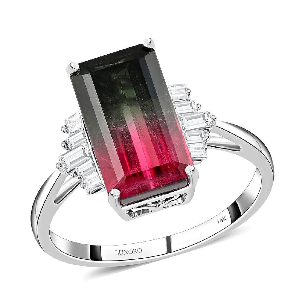 Certified Luxoro 14K White Gold AAA Bi-Color Tourmaline and G-H I2 Diamond Ring 5.95 ctw