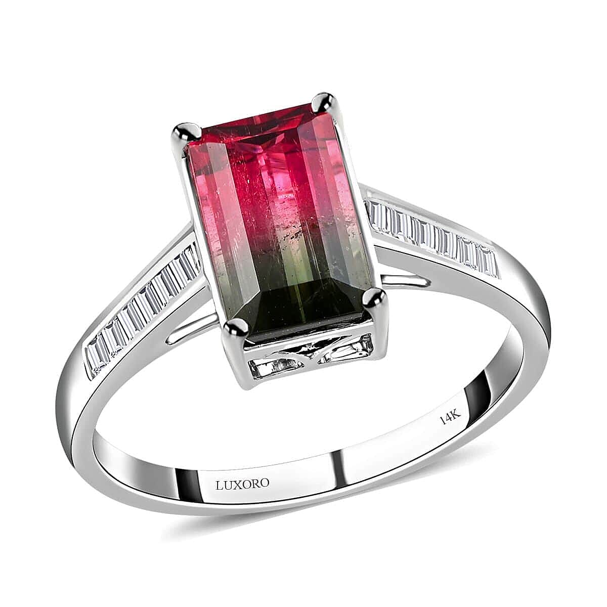 Certified Luxoro 14K White Gold AAA Bi-Color Tourmaline and G-H I2 Diamond Ring 2.76 ctw