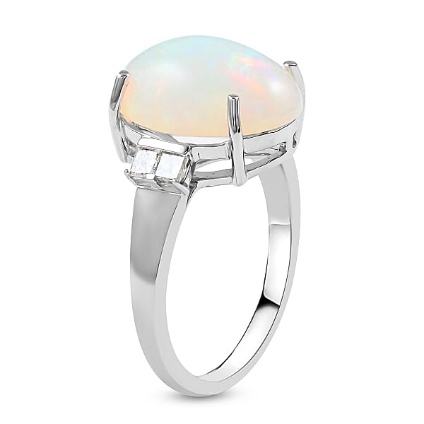 Certified Luxoro 14K White Gold AAA Ethiopian Welo Opal And G-H I2 Diamond Ring 3.90 Ctw