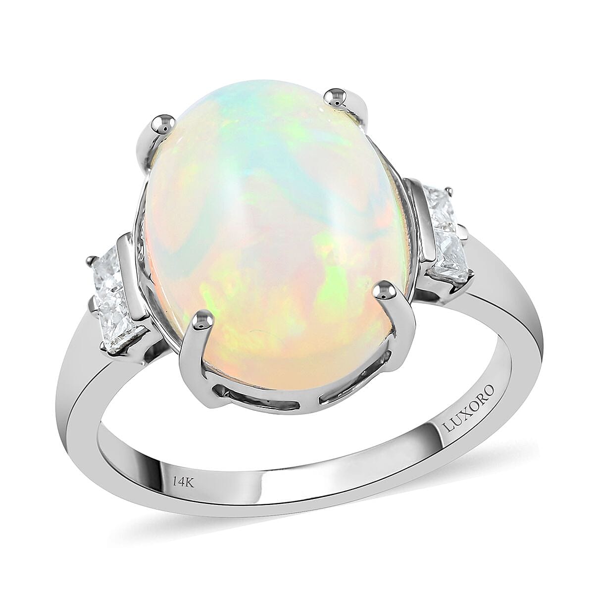 Certified Luxoro 14K White Gold AAA Ethiopian Welo Opal and G-H I2 Diamond Ring 3.90 ctw