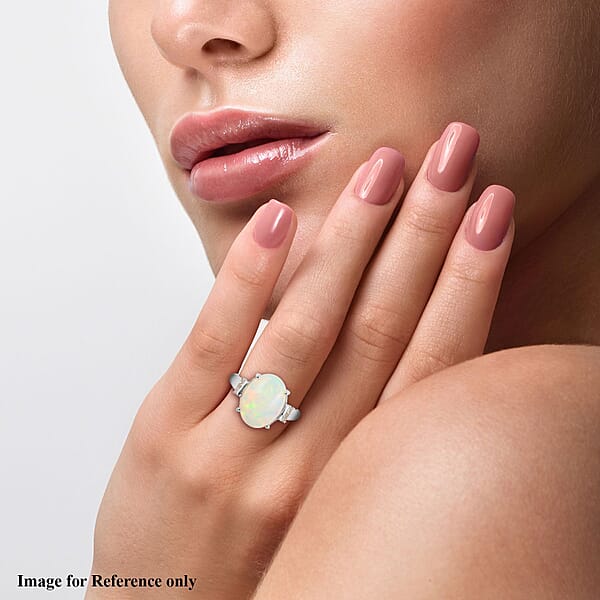 Certified Luxoro 14K White Gold AAA Ethiopian Welo Opal And G-H I2 Diamond Ring 3.90 Ctw