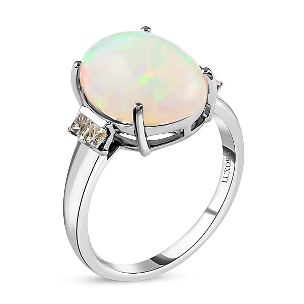 Certified Luxoro 14K White Gold AAA Ethiopian Welo Opal And G-H I2 Diamond Ring 3.90 Ctw