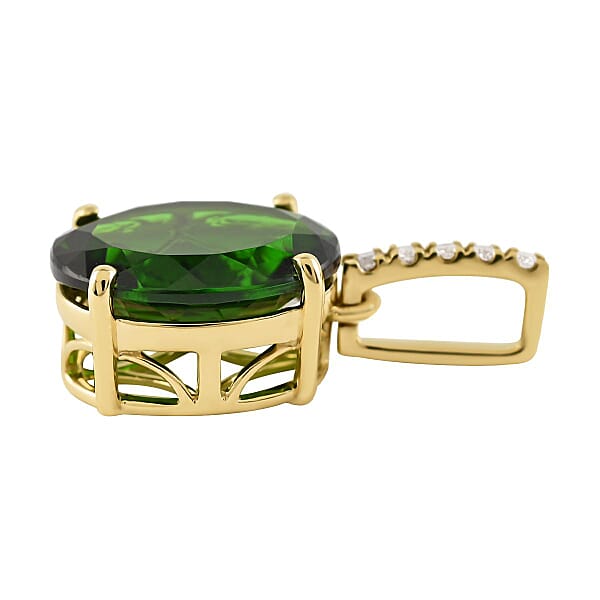 Certified Luxoro 14K Yellow Gold AAA Natural Chrome Diopside And G-H I1 Diamond Pendant 3.60 Ctw