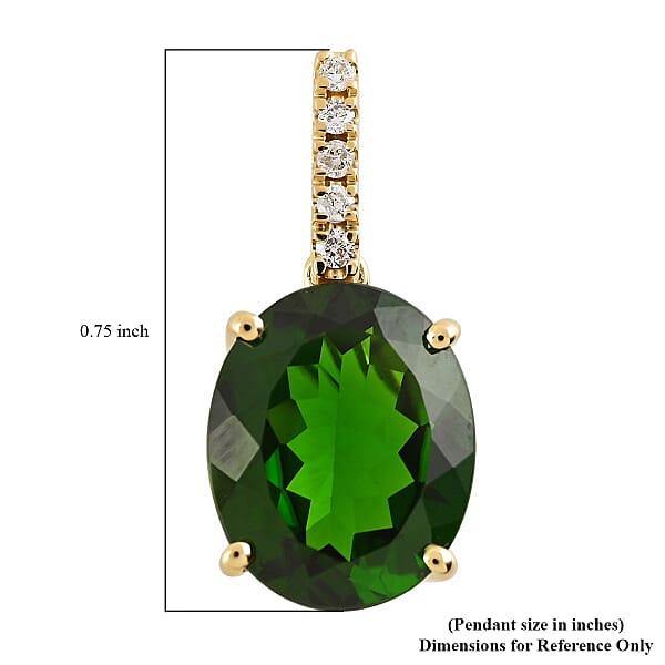 Certified Luxoro 14K Yellow Gold AAA Natural Chrome Diopside And G-H I1 Diamond Pendant 3.60 Ctw