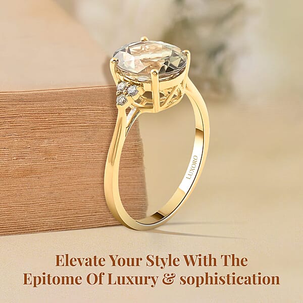 Certified Luxoro 14K Yellow Gold AAA Turkizite And G-H I2 Diamond Ring 3.00 Ctw