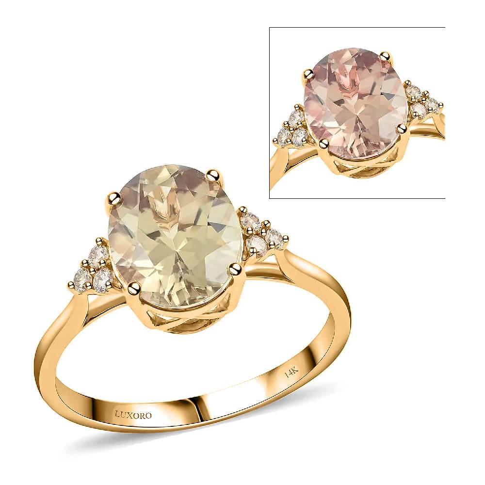 Certified Luxoro 14K Yellow Gold AAA Turkizite and G-H I2 Diamond Ring 3.00 ctw