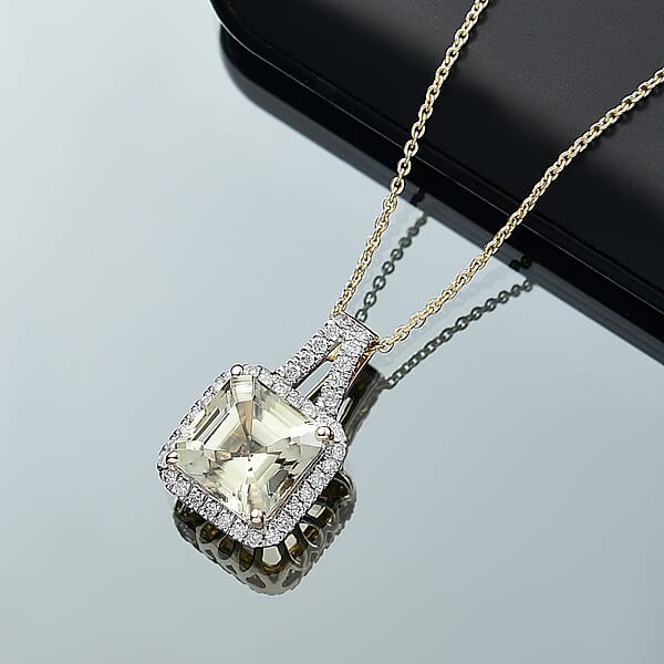 Certified Luxoro AAA Asscher Cut Turkizite Diamond Pendant Necklace In 14K Yellow Gold 4.57 Ctw (20 Inches)