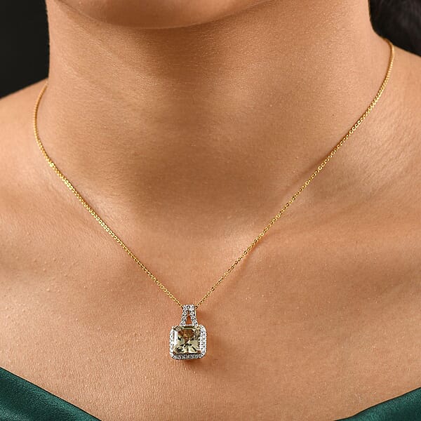 Certified Luxoro AAA Asscher Cut Turkizite Diamond Pendant Necklace In 14K Yellow Gold 4.57 Ctw (20 Inches)