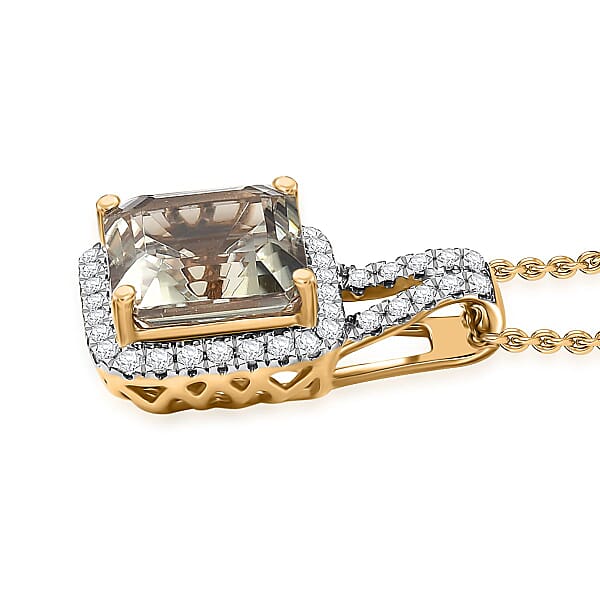 Certified Luxoro AAA Asscher Cut Turkizite Diamond Pendant Necklace In 14K Yellow Gold 4.57 Ctw (20 Inches)