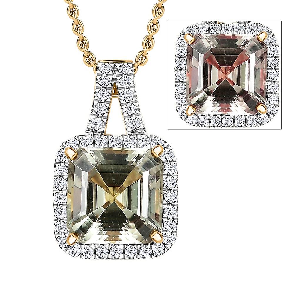Certified Luxoro AAA Asscher Cut Turkizite Diamond Pendant Necklace in 14K Yellow Gold 4.57 ctw (20 Inches)