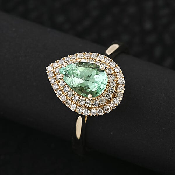 Certified Luxoro AAA Boyaca Colombian Emerald Diamond Ring In 14K Yellow Gold 1.50 Ctw