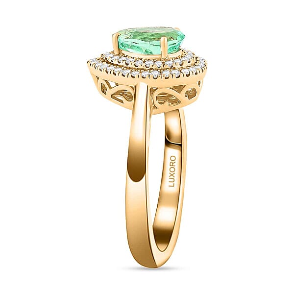 Certified Luxoro AAA Boyaca Colombian Emerald Diamond Ring In 14K Yellow Gold 1.50 Ctw