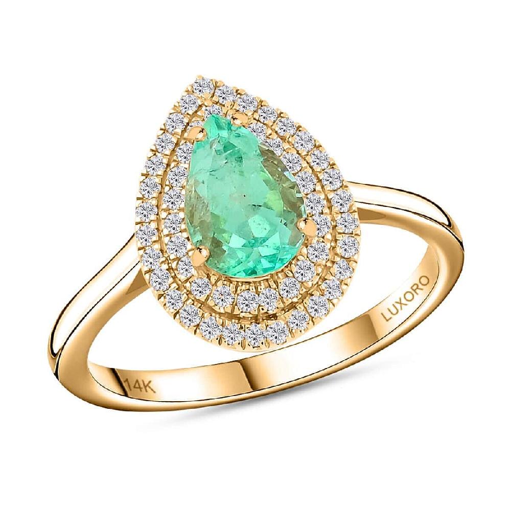Certified Luxoro AAA Boyaca Colombian Emerald Diamond Ring in 14K Yellow Gold 1.50 ctw