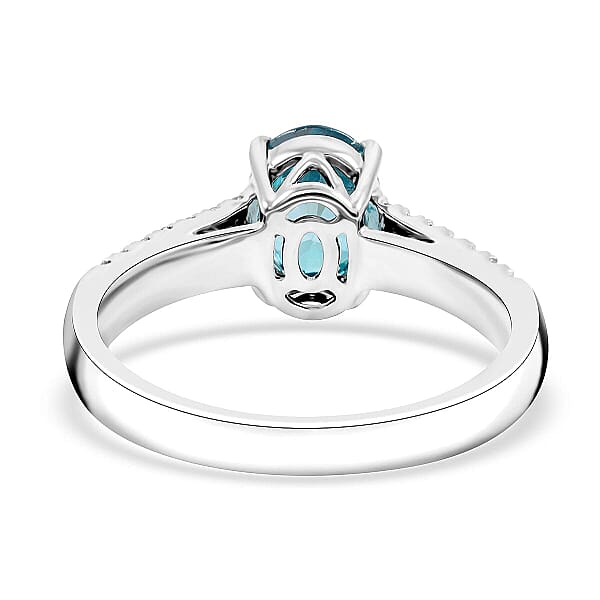 Certified Luxoro AAA Cambodian Blue Zircon Diamond Ring In 14K White Gold 2.10 Ctw