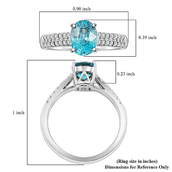 Certified Luxoro AAA Cambodian Blue Zircon Diamond Ring In 14K White Gold 2.10 Ctw