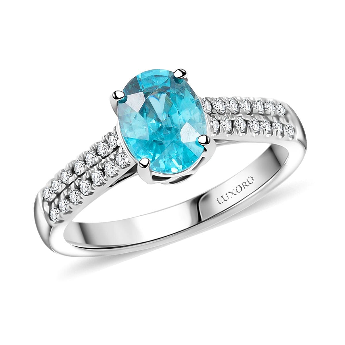 Certified Luxoro AAA Cambodian Blue Zircon Diamond Ring in 14K White Gold 2.10 ctw