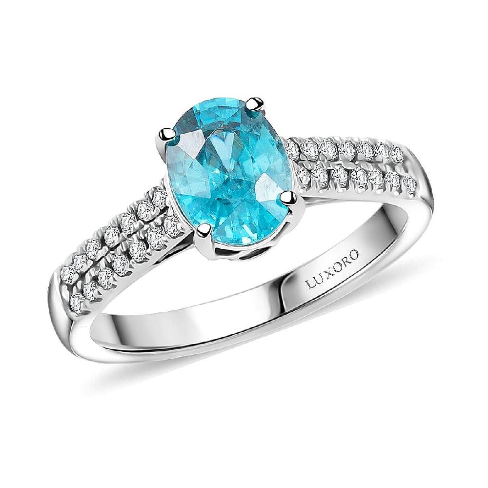 Certified Luxoro AAA Cambodian Blue Zircon Diamond Ring in 14K White Gold 2.10 ctw