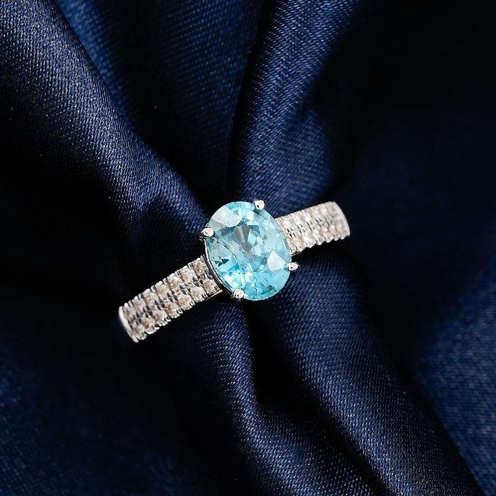 Certified Luxoro AAA Cambodian Blue Zircon Diamond Ring in 14K White Gold 2.10 ctw