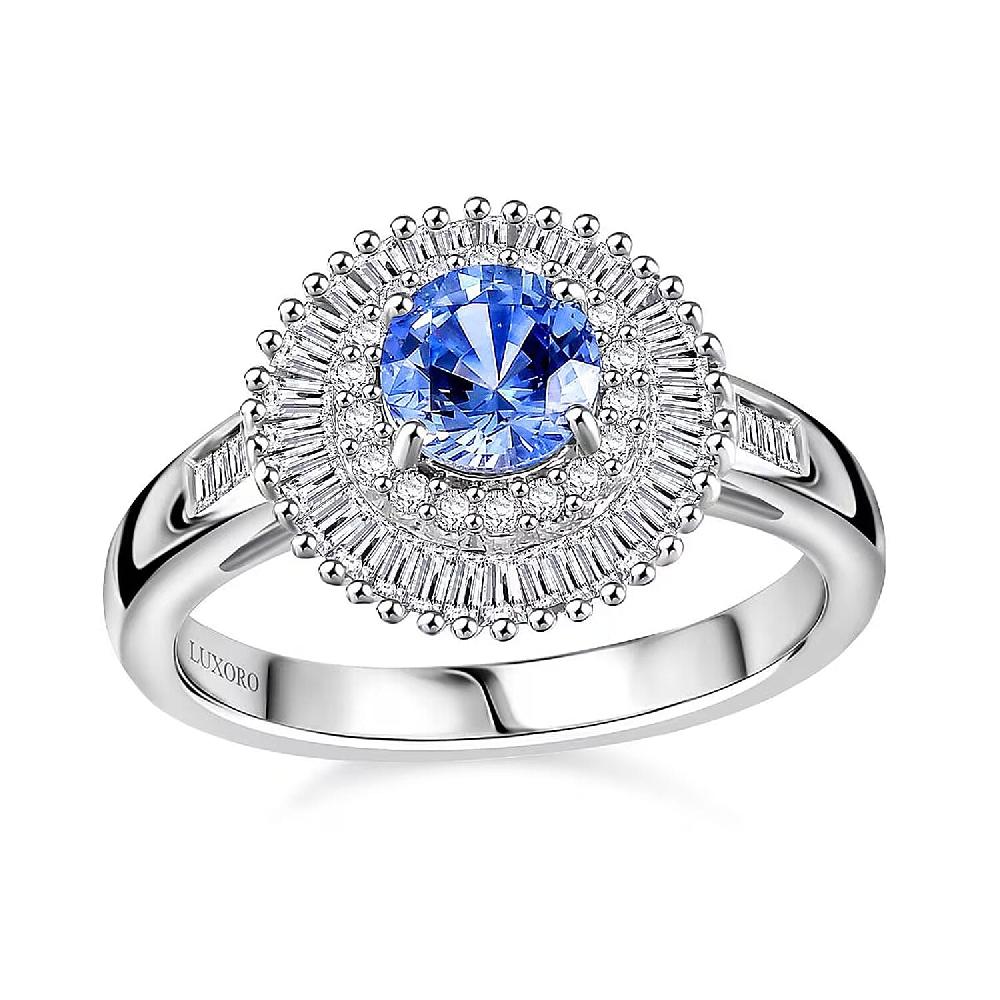 Certified Luxoro AAA Ceylon Blue Sapphire Diamond Double Halo Ring in 14K White Gold 1.32 ctw