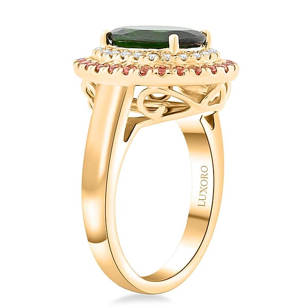 Certified Luxoro AAA Chrome Diopside Padparadscha Sapphire Diamond Ring In 10K Yellow Gold 3.00 Ctw
