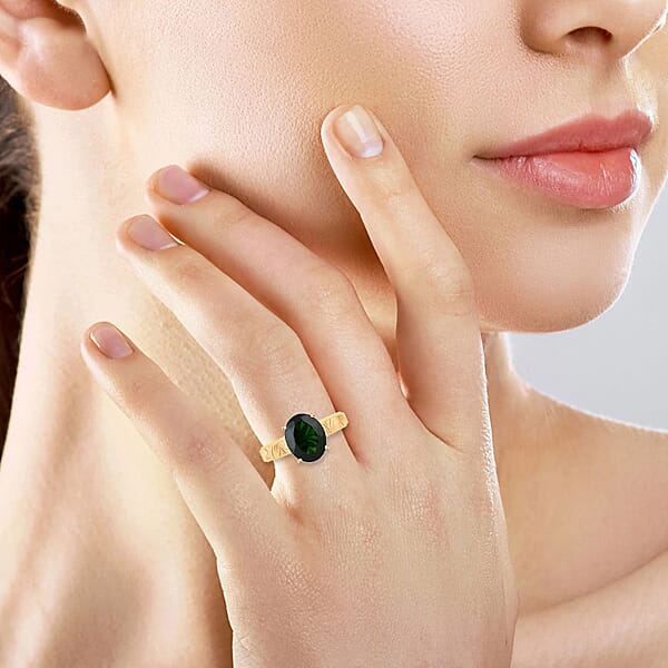 Certified Luxoro AAA Chrome Diopside Solitaire Ring In 10K Yellow Gold 2.65 Ctw