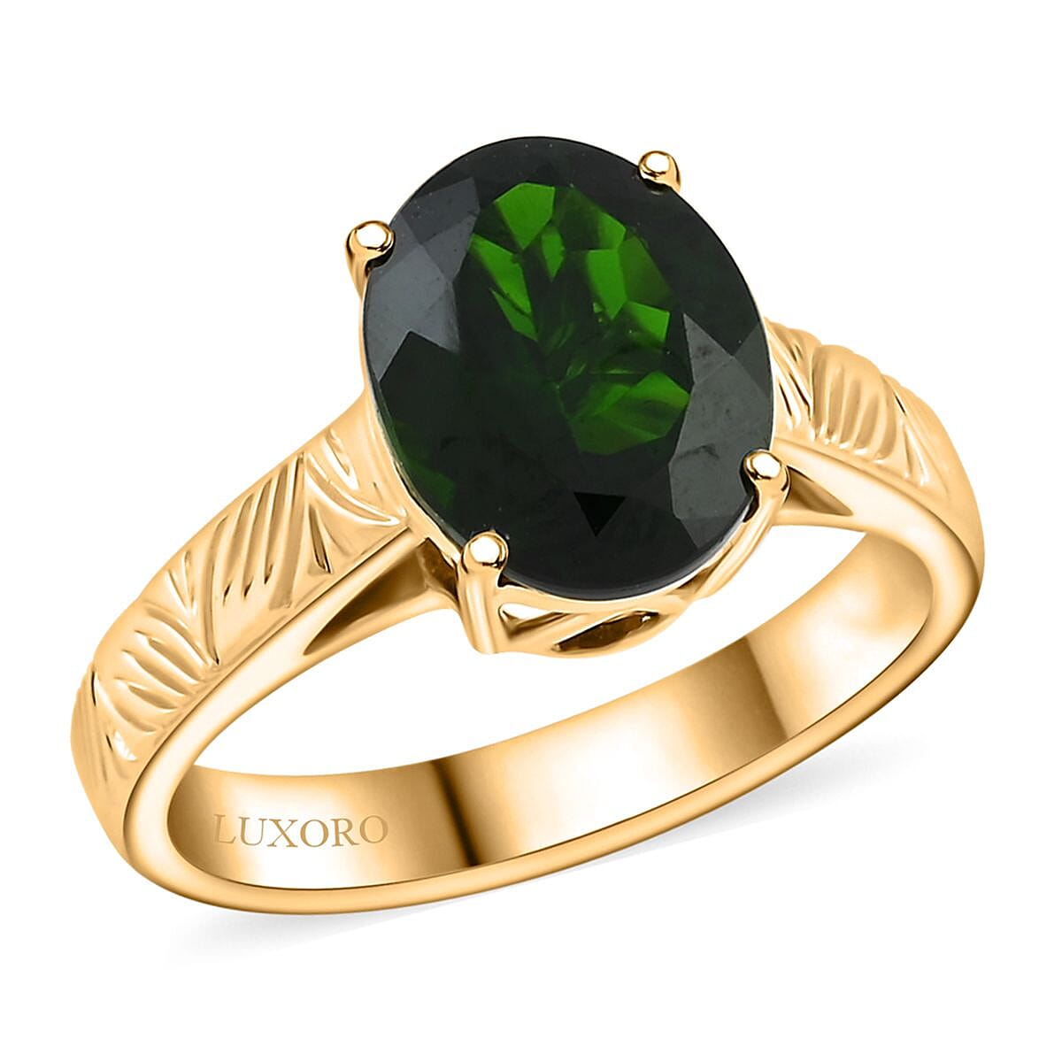 Certified Luxoro AAA Chrome Diopside Solitaire Ring in 10K Yellow Gold 2.65 ctw