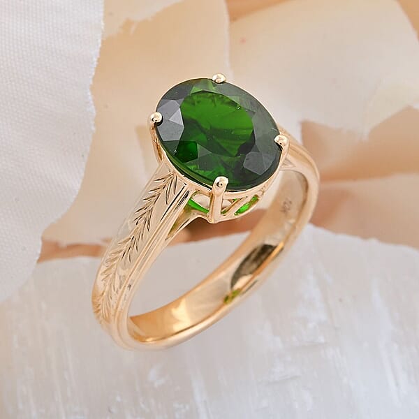Certified Luxoro AAA Chrome Diopside Solitaire Ring In 10K Yellow Gold 2.65 Ctw