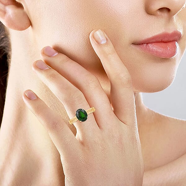 Certified Luxoro AAA Chrome Diopside Solitaire Ring In 10K Yellow Gold 2.65 Ctw