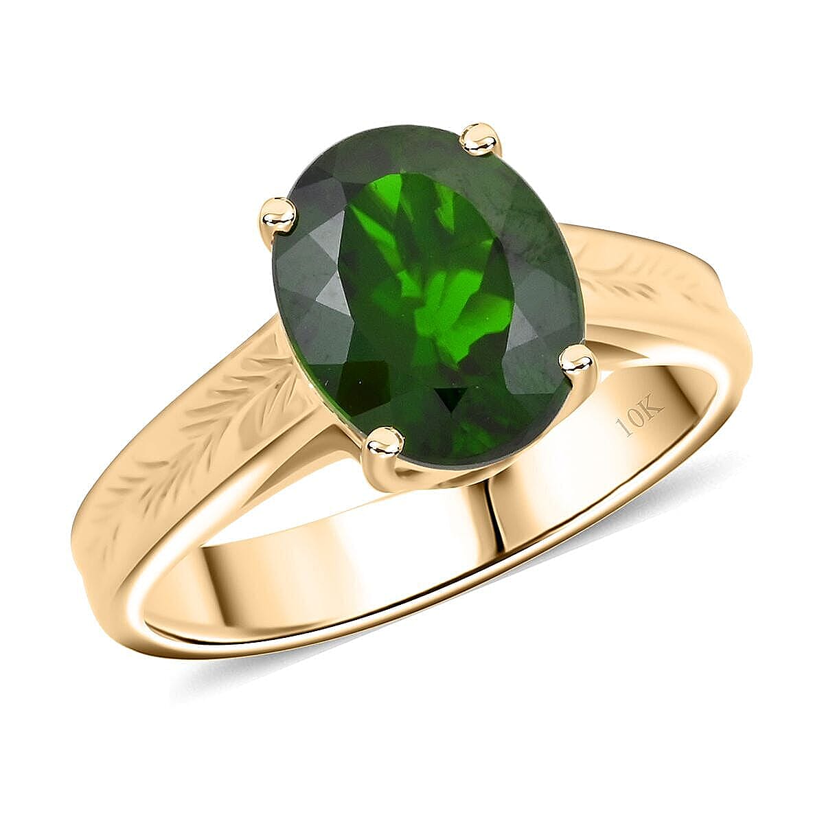 Certified Luxoro AAA Chrome Diopside Solitaire Ring in 10K Yellow Gold 2.65 ctw