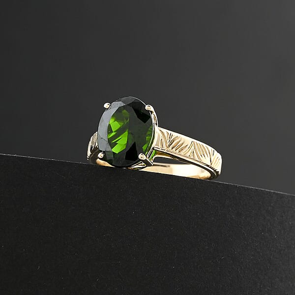 Certified Luxoro AAA Chrome Diopside Solitaire Ring In 10K Yellow Gold 2.65 Ctw